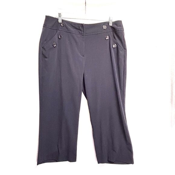 Larry Levine Cropped Pants Dark Blue Sailor Button Front And Pockets - Picture 1 of 9